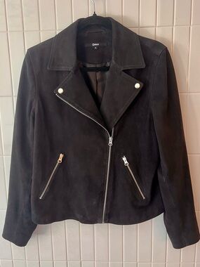 Quince Black Suede Leather Asymmetrical Moto Jacket